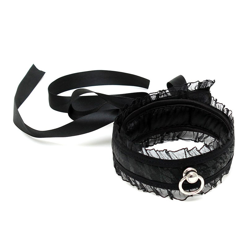 Satin Look Black Collar With O Ring image 1