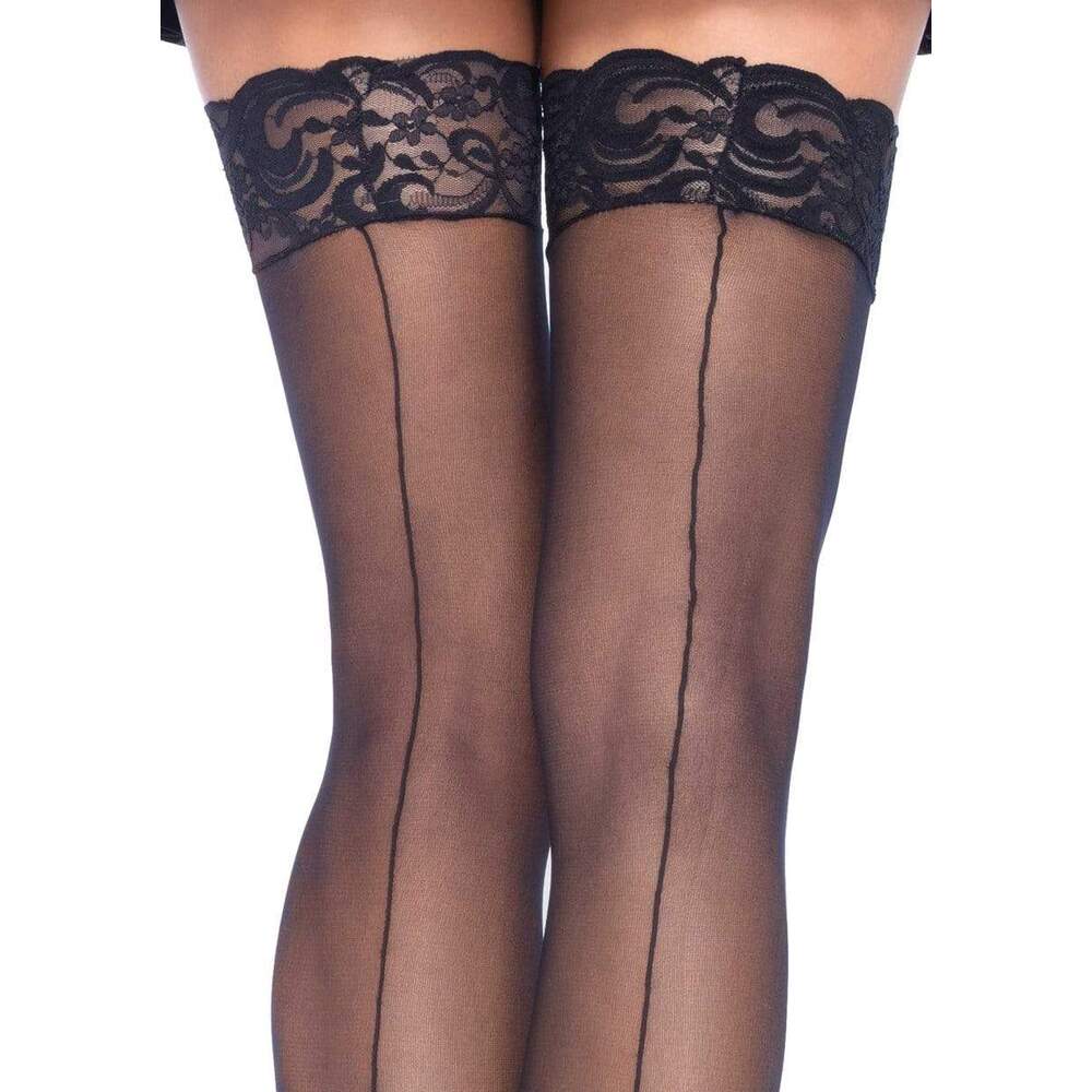 Leg Avenue Sheer Stockings With Backseam Black UK 6 to 12 image 2