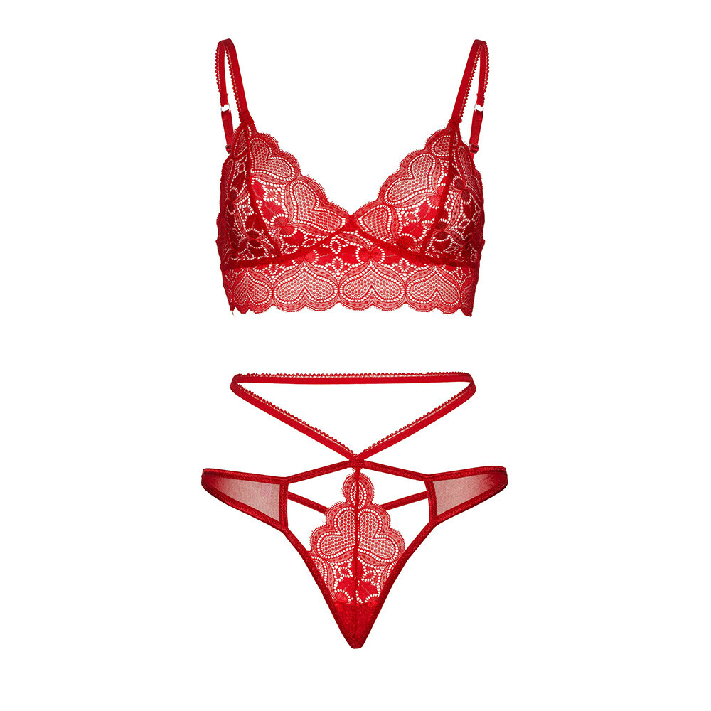 Leg Avenue Sweetheart Lace Bralette Set Red image 3