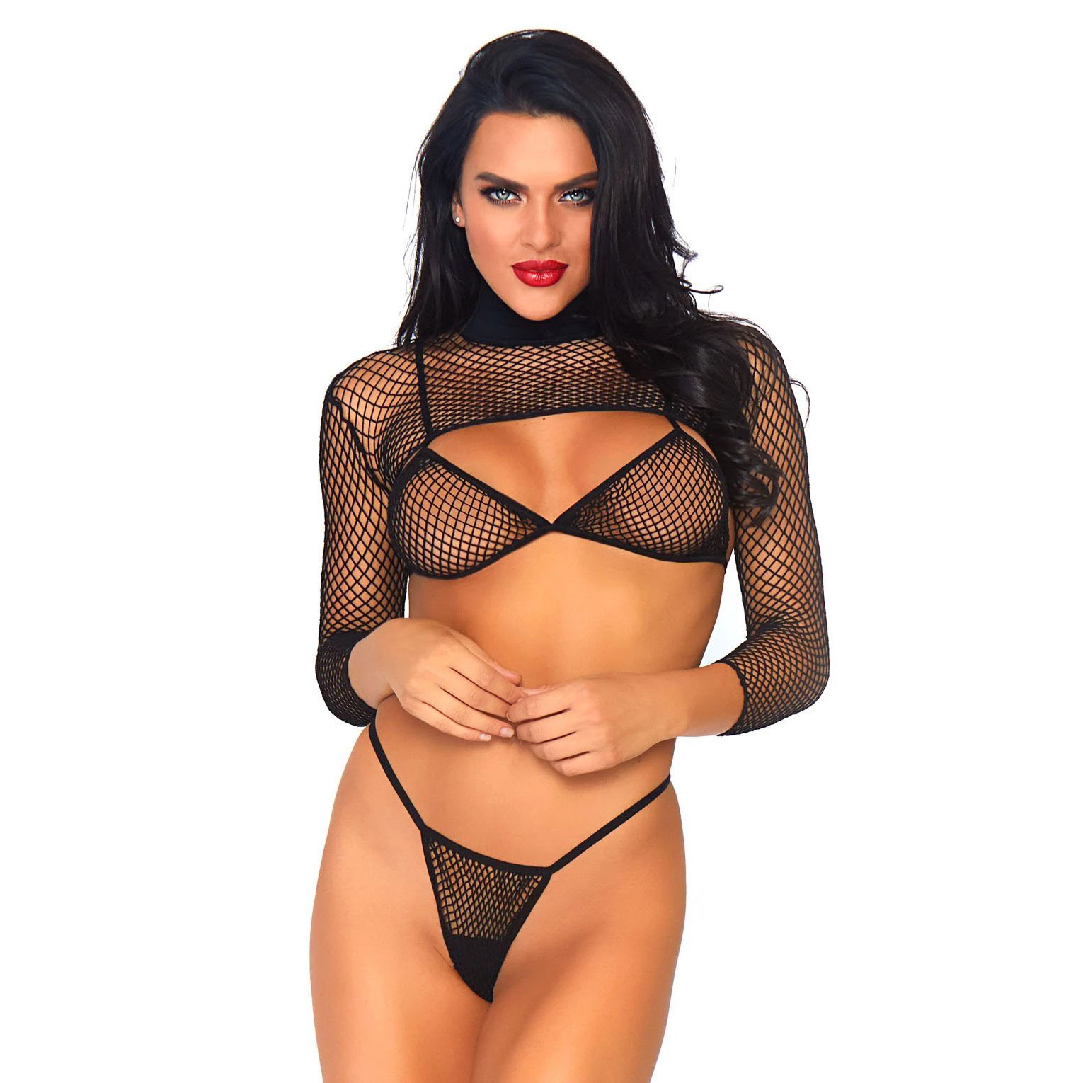 Leg Avenue Net Top Thong And Bra UK 6 to 12 image 1