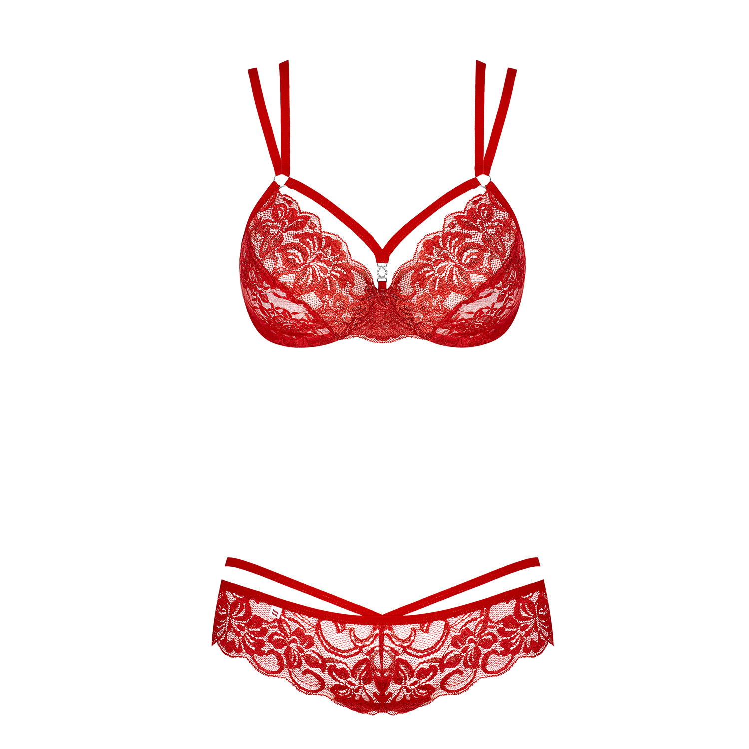 Obsessive Red Lace Bra And GString image 3