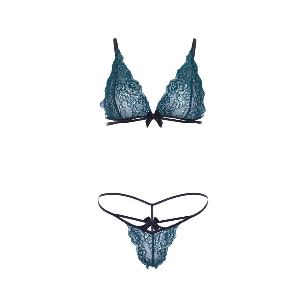 Leg Avenue Teal Lace Bralette And Matching String Panty image 3