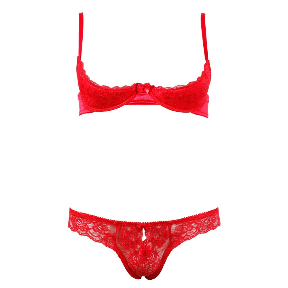 Cottelli Collection Red Lace Open Bra Set image 3