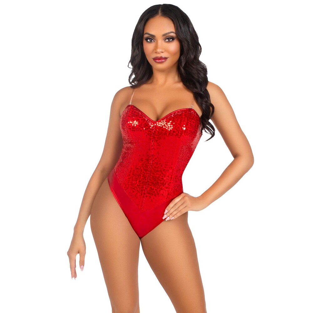 Leg Avenue Sequin Boned Bodysuit Red image 1