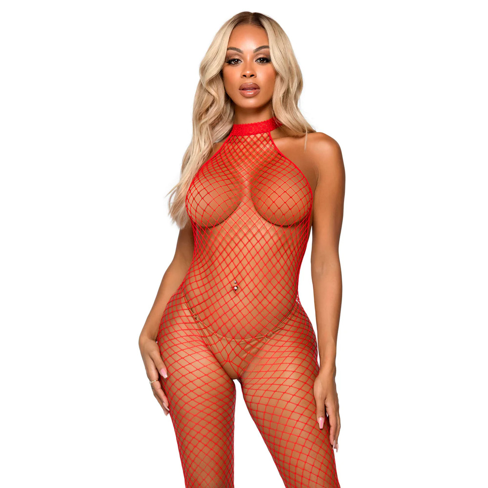 Leg Avenue Racer Neck Bodystocking Red UK 6 to 12 image 3