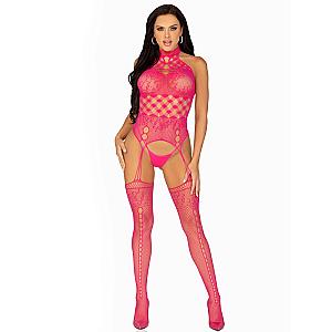Leg Avenue High Neck Halter Net And Lace Suspender UK 6 to 12
