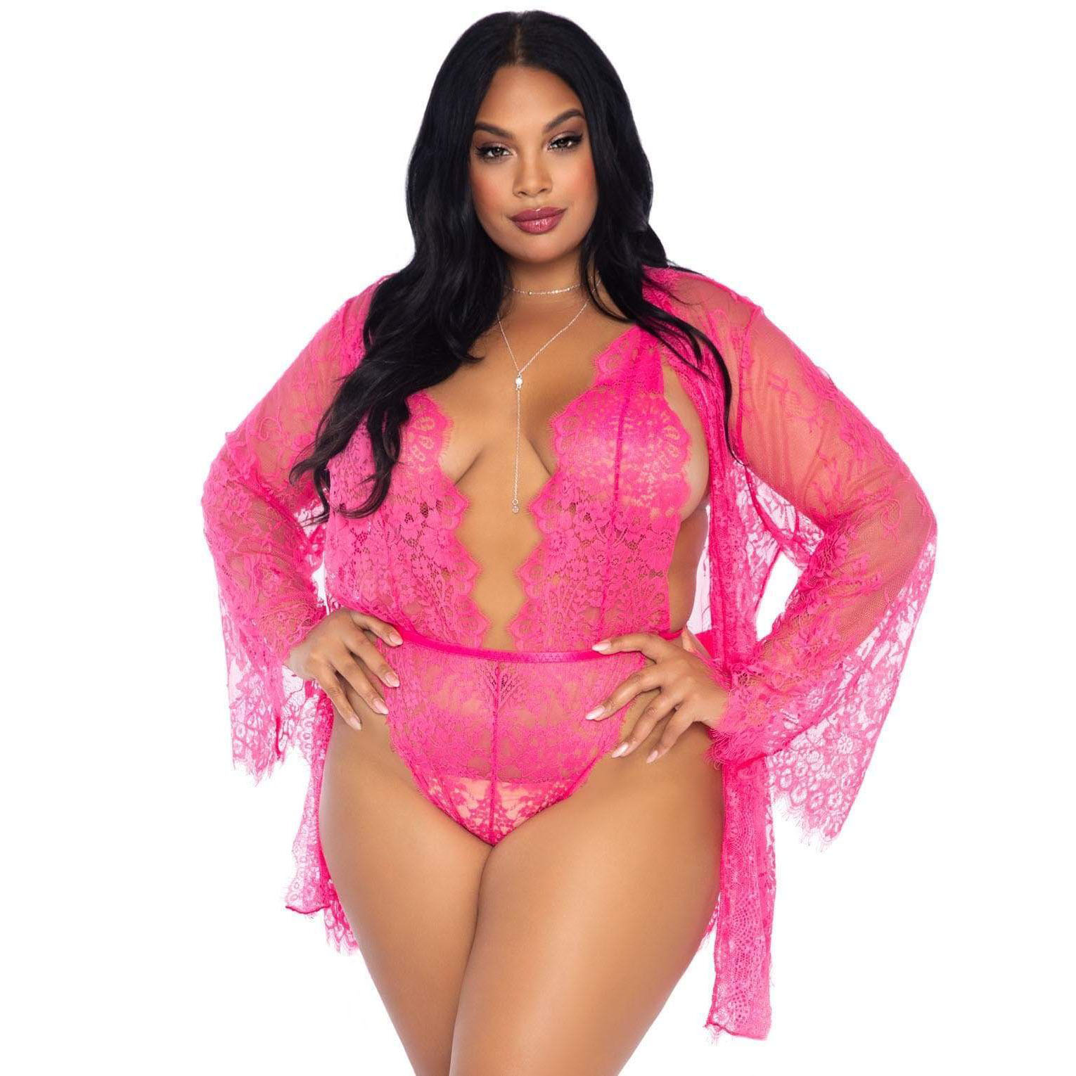 Leg Avenue Floral Lace Teddy and Robe Set image 1