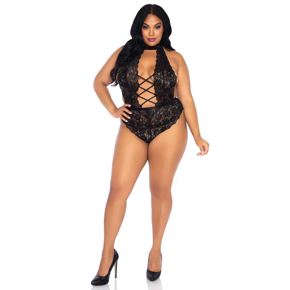 Leg Avenue Floral Lace Crotchless Teddy Black UK 14 to 18 image 1