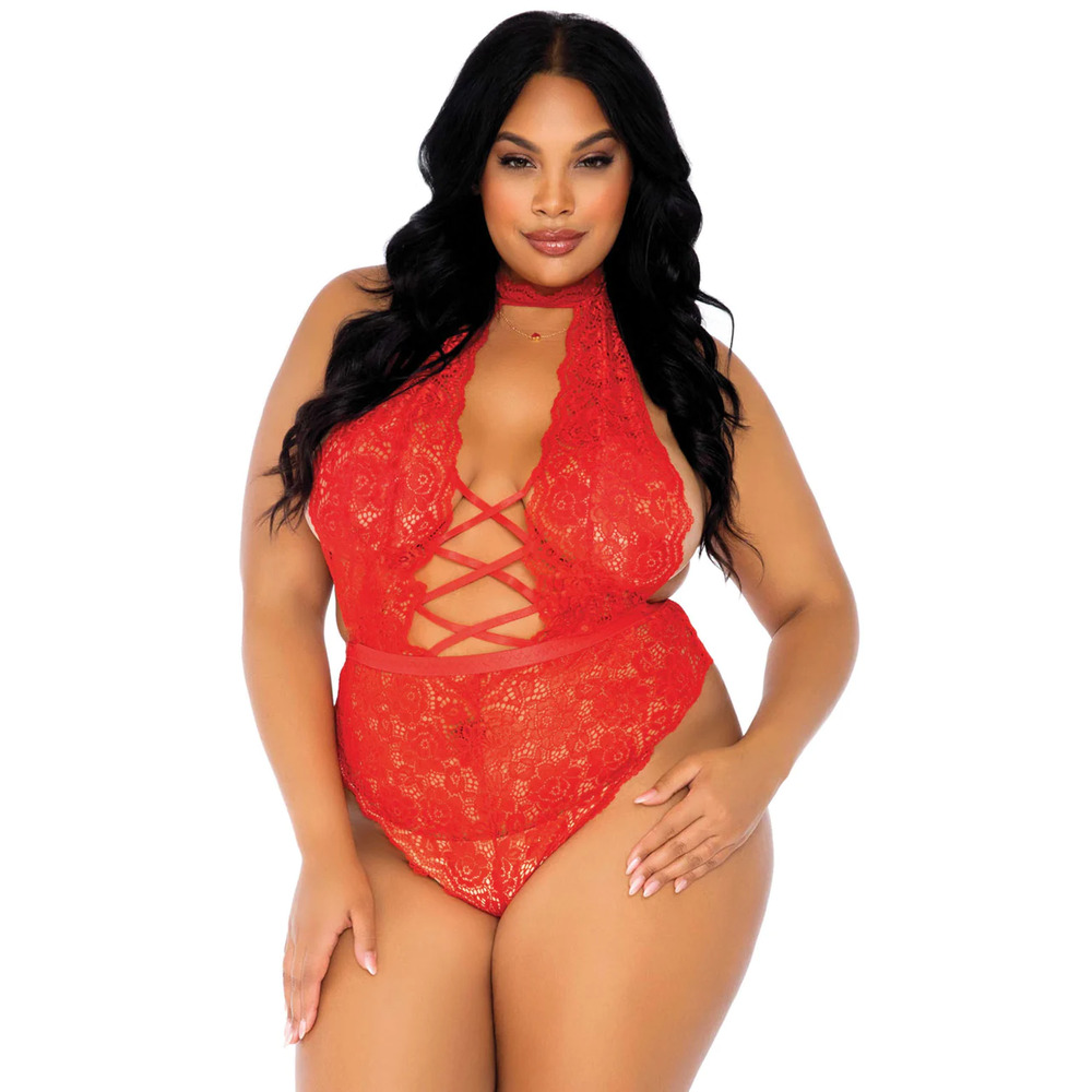 Leg Avenue Floral Lace Crotchless Teddy Red UK 14 to 18 image 3