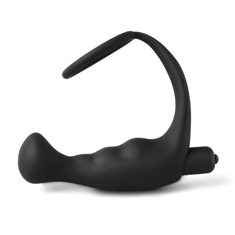 Black Silicone Anal Plug Vibrator with Cock Ring image 2