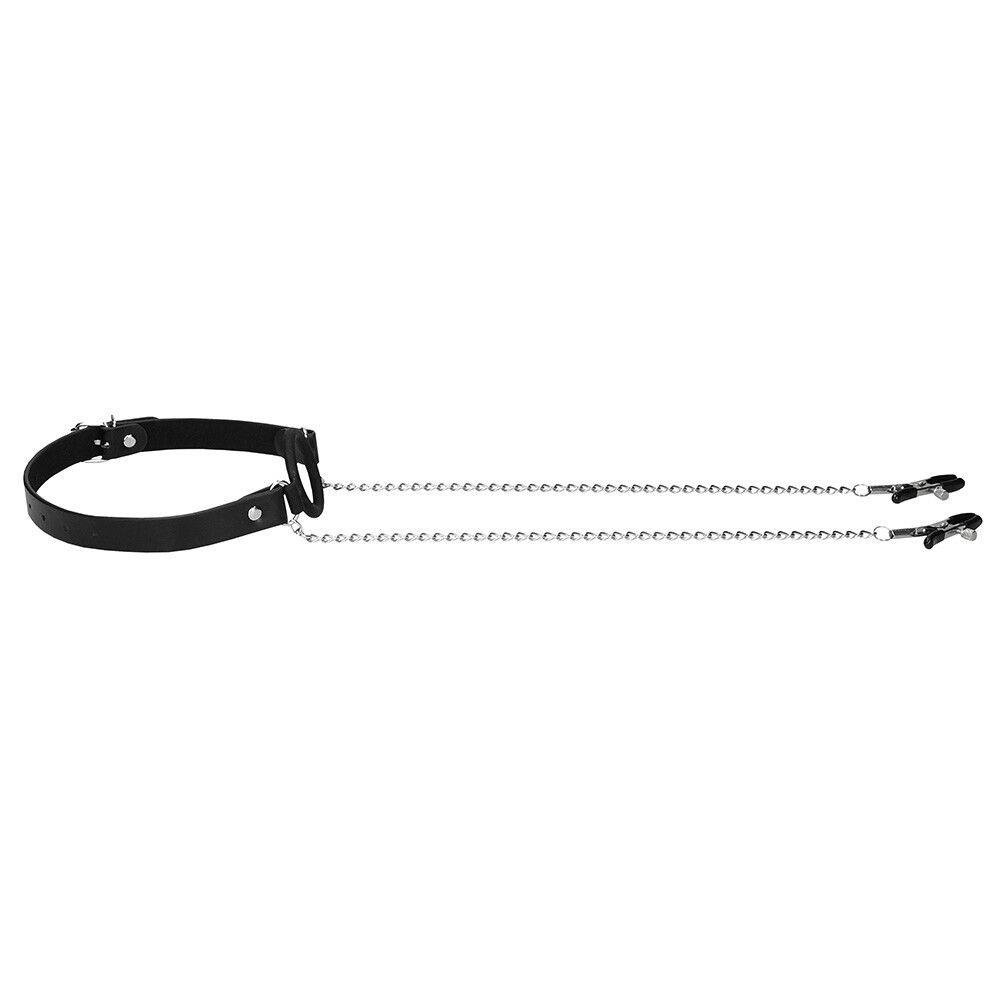 Ouch O Ring Gag With Nipple Clamps image 2