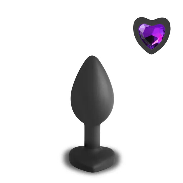 Small Heart Shaped Diamond Base Black Butt Plug image 1