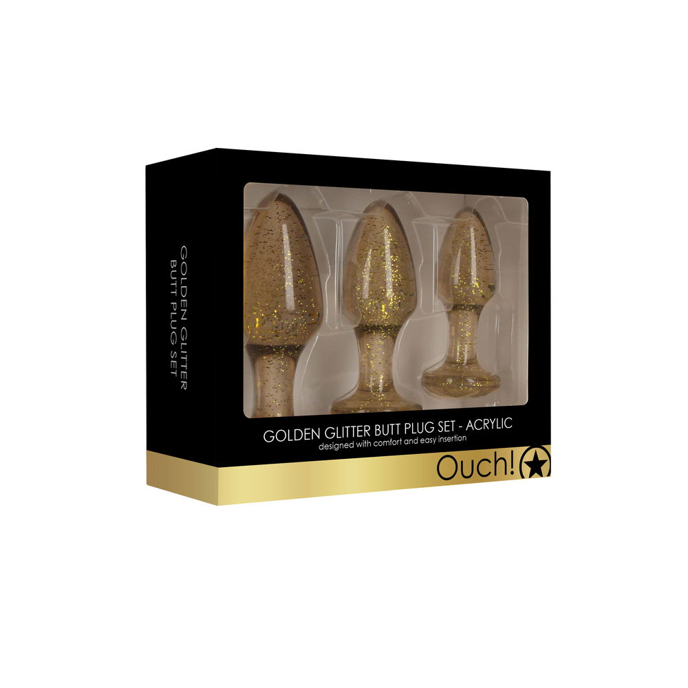 Ouch Golden Glitter Acrylic Butt Plug Set image 4