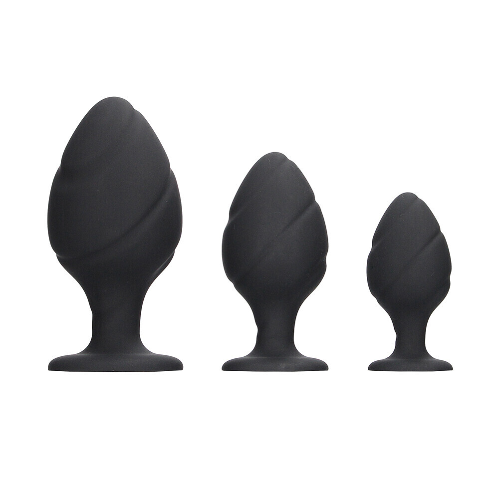 Ouch Silicone Swirled Butt Plug Set Black image 1