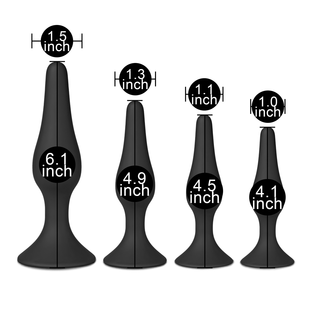 Set of Four Silicone Butt Plugs Black image 3