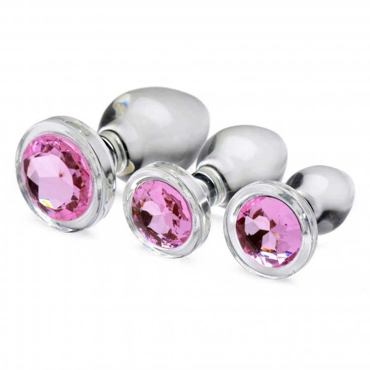 XR Pink Gem Glass Anal Plug Set image 1