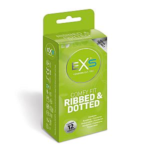 EXS Comfy Fit Ribbed and Dotted Condoms 12 Pack