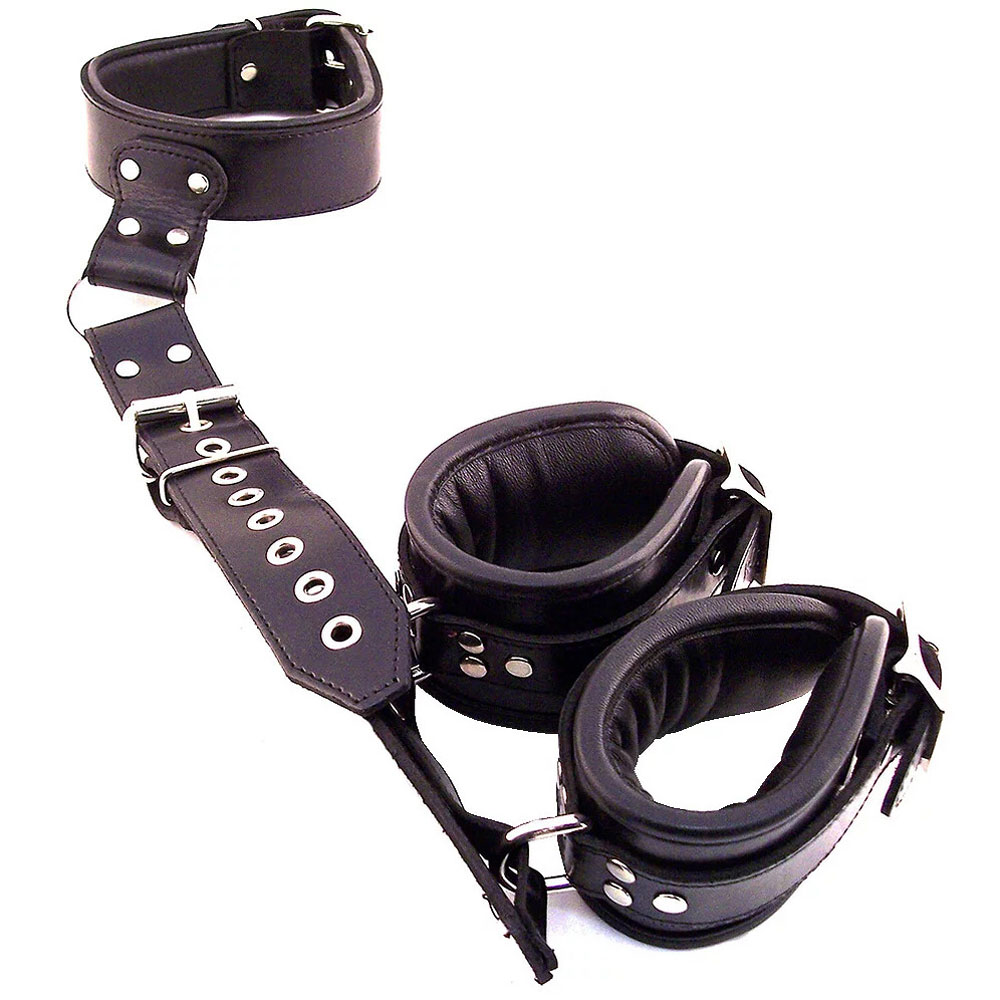 Rouge Garments Black Leather Neck to Wrist Restraints image 1